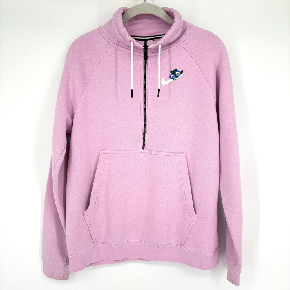 Nike Floral Swoosh 1/4 Zip‎ Sz M Pink White Activewear Feminine Cute Colorful